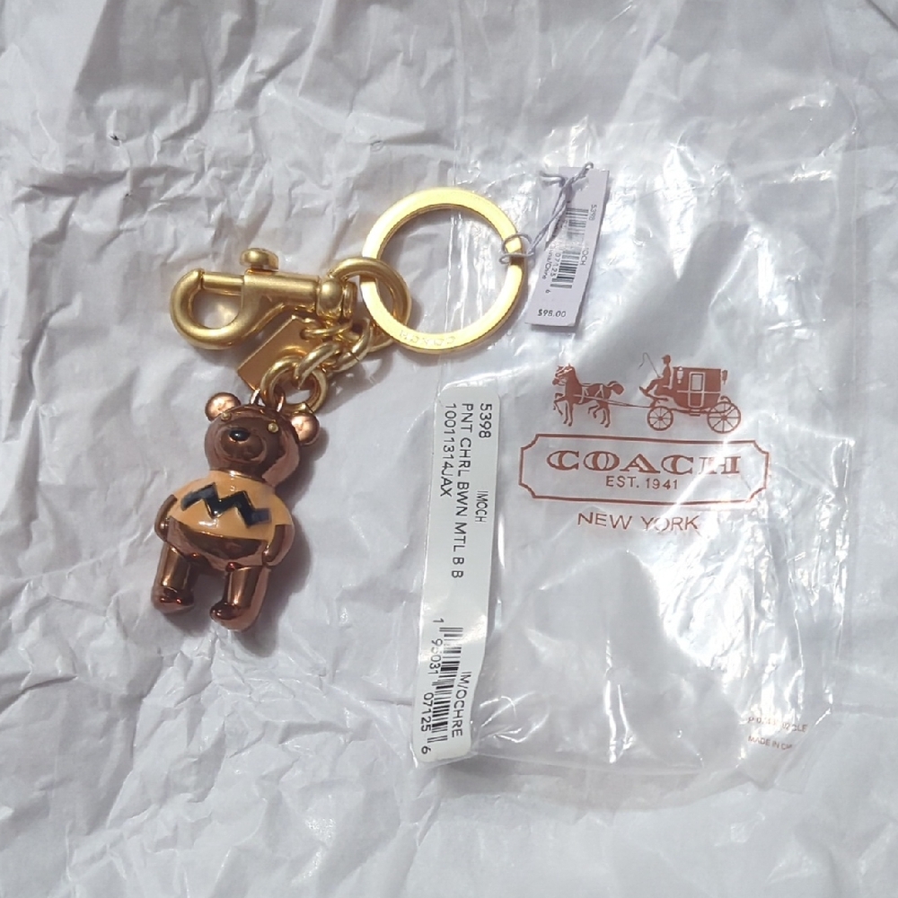 Coach Gold and Charlie Brown Bear Keychain Peanuts